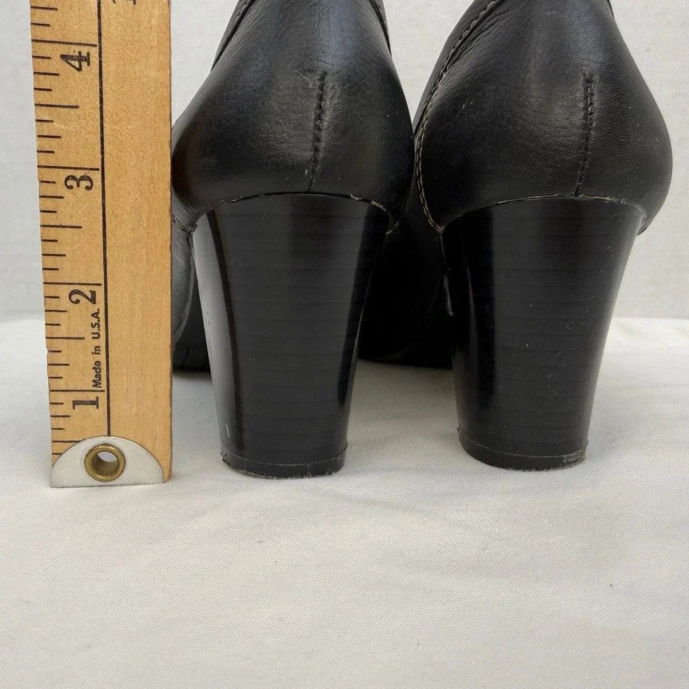 Vintage Y2K Bass Shana Black Leather Heeled Loafers Buckle Block Heel Pumps 7M